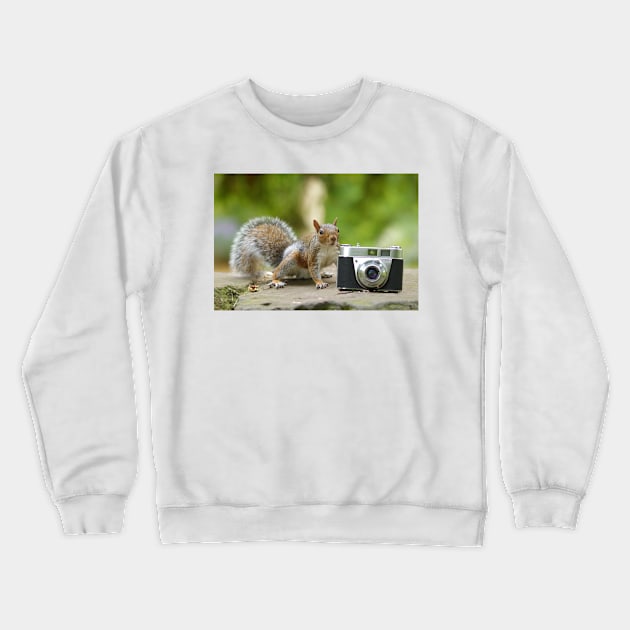 Grey squirrel Photographer with vintage camera Crewneck Sweatshirt by Simon-dell